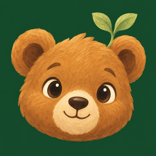 A friendly honey-colored bear with a little sprout