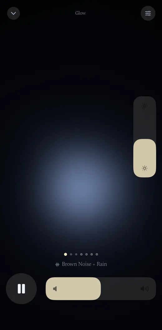 The night light: a soft blue glow on a black screen.