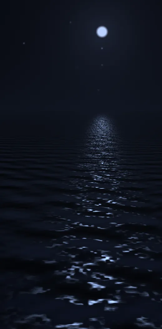 The Tide scene: moonlight on dark water.